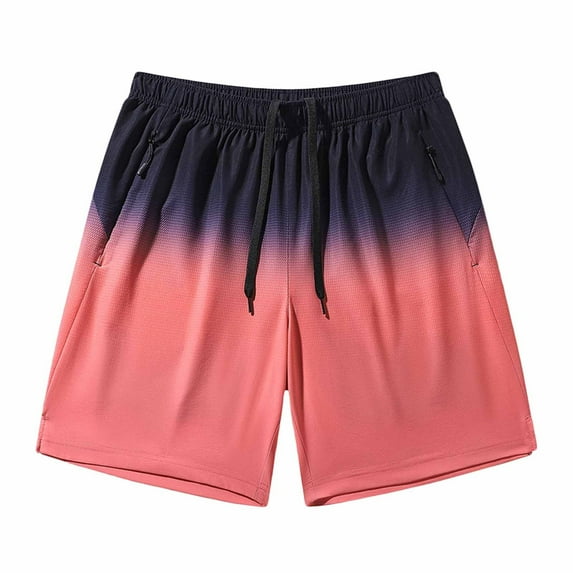 safuny Men's Running Shorts Sweat Gym Shorts Elastic Waist Drawstring Pants Summer Beach Gradian Color Workout Causal Zipper Pockets Hot Pink M