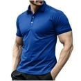 thumbnail image 1 of safuny Men's Saving Solid Color Tees Summer Casual Workout Blouses Activewear Turn Down Collar Quarter Button Shirts Regular Lined Business Tops Trendy Short Sleeve Blue M, 1 of 6