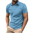 thumbnail image 1 of safuny Men's Saving Solid Color Tees Summer Casual Workout Blouses Turn Down Collar Quarter Button Shirts Short Sleeve Pullovers Regular Business Tops Trendy Activewear Blue XXL, 1 of 6