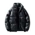 thumbnail image 1 of safuny Men's Shiny Winter Warm Jacket Heavyweight ffer Jacket Casual Coat Windproof Stand Collar Outwear Black M, 1 of 4