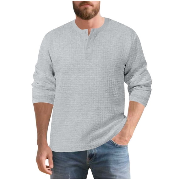 safuny Men's Shirt Regular Henley Neck Long Sleeve Comfortable Breathable Casual Daily Wear Gray XL