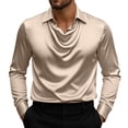 thumbnail image 1 of safuny Men's Shirt Slim Double Collar Long Sleeve Elegant Satin Formal Office Wear Beige M, 1 of 7