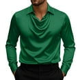 thumbnail image 1 of safuny Men's Shirt Slim Double Collar Long Sleeve Elegant Satin Formal Office Wear Green S, 1 of 6