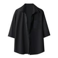 thumbnail image 1 of safuny Men's Short Sleeve Pullovers Loose Tops Pockets Turn Down Collar Button Down Shirts Solid Color Tees Summer Activewear Casual Workout Blouses Clearance Trendy Black M, 1 of 5