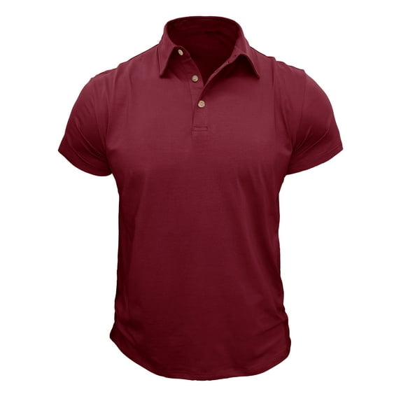 safuny Men's Short Sleeve Pullovers Regular Business Tops Solid Color Tees Summer Trendy Activewear Casual Workout Blouses Clearance Turn Down Collar Quarter Button Shirts Red L