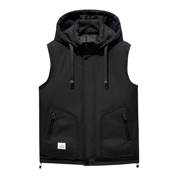 safuny Men's Sleeveless Hooded Zipper Casual Jacket with Pockets Standard Thickness Fashionable Outdoor Office Wear Ideal for Daily Activities Black XXXL
