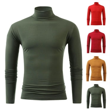 safuny Men's Slim Basic Shirts Big&Tall Fashion Long Sleeve Tops Clearance Casual High Neck Sweatshirts Workout Solid Color Pullover Green L