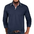 thumbnail image 1 of safuny Men's Slim Basic Shirts Fashion Long Sleeve Lapel Button Pullover Leisure Workout Comfy Sport Solid Tees Clothing Autumn Spring Holiday Navy L, 1 of 7