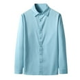 thumbnail image 1 of safuny Men's Slim Business Cotton Lined Shirts Sales Solid Color Lapel Button Holiday Fashion Long Sleeve Athletic Workwear Casual Sports Clearance Light blue S, 1 of 5