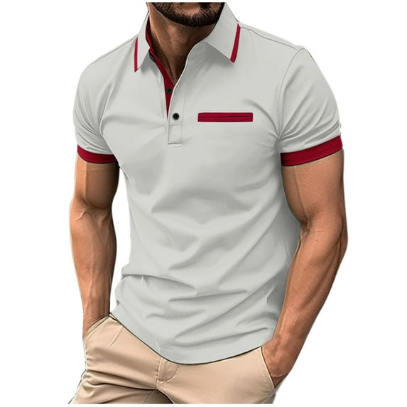 safuny Men's Slim Business Cotton Lined Shirts Trendy Short Sleeve Solid Color Block Tops Quarter Button Lapel Tees Activewear Casual Workout Summer Relaxed Gray XL