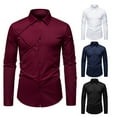 thumbnail image 1 of safuny Men's Slim Dress Shirt Burgundy Long Sleeve Button Down Casual Fashion Top Black L, 1 of 8