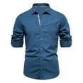 thumbnail image 1 of safuny Men's Slim Formal Shirts Solid Tees Clothing Fashion Fall Spring Holiday Long Sleeve Lapel Button Pullover Leisure Workout Comfy Blue XL, 1 of 5