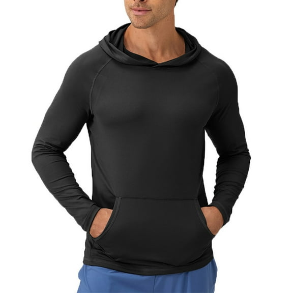safuny Men's Slim Hoodie Gym Shirts Big&Tall Fashion Pullover Casual Activewear Quick Drying Crew Neck Sweatshirts Long Sleeve Sports Tops Fall Winter Outwear Black L