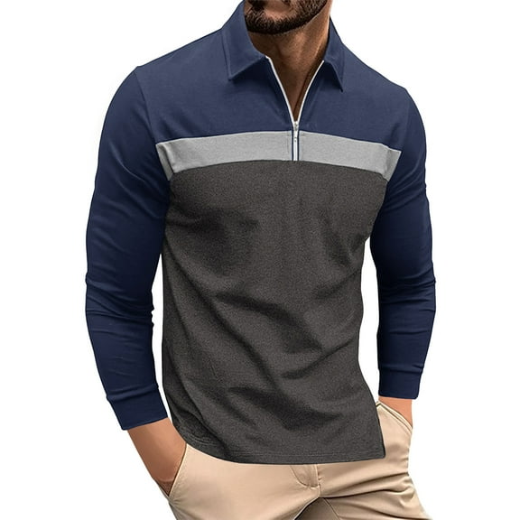 safuny Men's Slim Shirts Big&Tall Fashion Outwear Casual Quarter Button Long Sleeve Workout Tops Fall Winter Color Block Pullover Turn Down Collar Sweatshirts Cotton Gray S