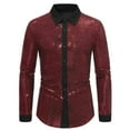 thumbnail image 1 of safuny Men's Slim Stylish Party Tops Big&Tall Fashion Long Sleeve Tees Button Turn Down Collar Suit Shirts Workout Casual Business Evening Shiny Pullovers Red M, 1 of 4