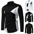 thumbnail image 1 of safuny Men's Slim Suit Tops Big&Tall Fashion Color Block Pullover Casual Cotton Turn Down Collar Sweatshirts Button Outwear Long Sleeve Shirts Black L, 1 of 9