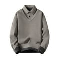 thumbnail image 1 of safuny Men's Solid Color Pullover Casual Cotton Long Sleeve Shirts Fashion Winter Thicken Fake Two Piece Tops Big&Tall Outwear Lapel Sweatshirts Button Beige XXXL, 1 of 7