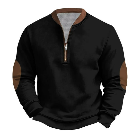 safuny Men's Solid Color Pullover Fashion Long Sleeve Tops Casual Stand Collar Sweatshirts Half Zipper Loose Shirts Big&Tall Workout Black S