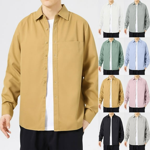 safuny Men's Solid Color Pullover Turn Down Collar Sweatshirts Button Fashion Workout Long Sleeve Tops Pockets Loose Business Shirts Big&Tall Casual Shackets Green L