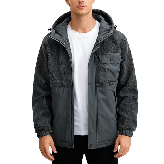 safuny Men's Solid Color Zip-Up Long Sleeve Drawstring Hooded Jacket Casual Fleece Nylon Multiple Pockets able Lightweight Outdoor Coat for Daily Wear Dark Gray XXL