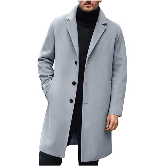 safuny Men's Solid Long Sleeve Casual Coat Stylish Lapel Collar Pocket Lightweight able Woolen Cloth Ideal for Daily Wear Party Wedding Outdoor Activities Gray XL
