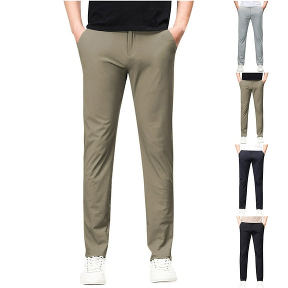 safuny Men's Solid Work Pants Casual Zipper Trousers Big&Tall Business Flat Front Pant Lightweight Straight Leg Suit Pants with Pockets Dress Pants Activewear Black L