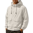 thumbnail image 1 of safuny Men's Sports Jacket Hooded Casual Long Sleeve Multi-Pockets Lightweight Breathable Fabric for Outdoor Training Daily Wear Summer Apparel Beige M, 1 of 7
