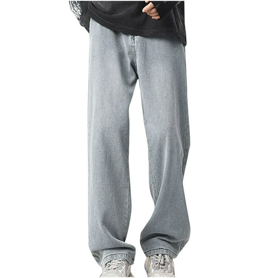 safuny Men's Sports Workout Pants Loose Jeans Pockets Straight Leg Trousers Big&Tall Athletic Pants Activewear Solid Color Casual Retro Denim Pants Blue XXXXL