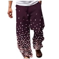 thumbnail image 1 of safuny Men's Straight Loose Cotton Pants Casual Independence Day Dungarees Holiday Gradient Color Trendy Trousers Athletic Outwear Work Activewear Elastic Waist Drawstring Wine S, 1 of 5