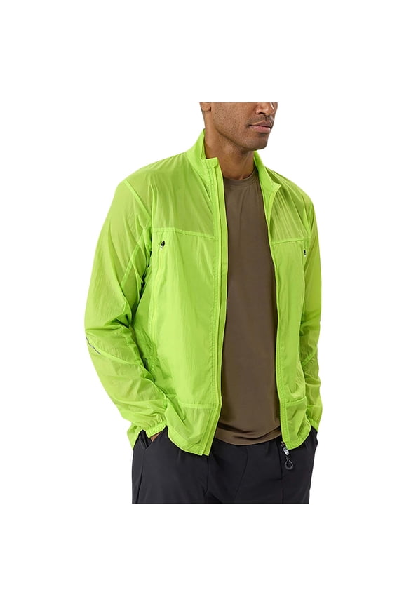 Men's Sunscreen Jacket Ultralight Breathable Coat for Trail Running Hiking Full-Zip Jacket with Hidden Pockets Green XL