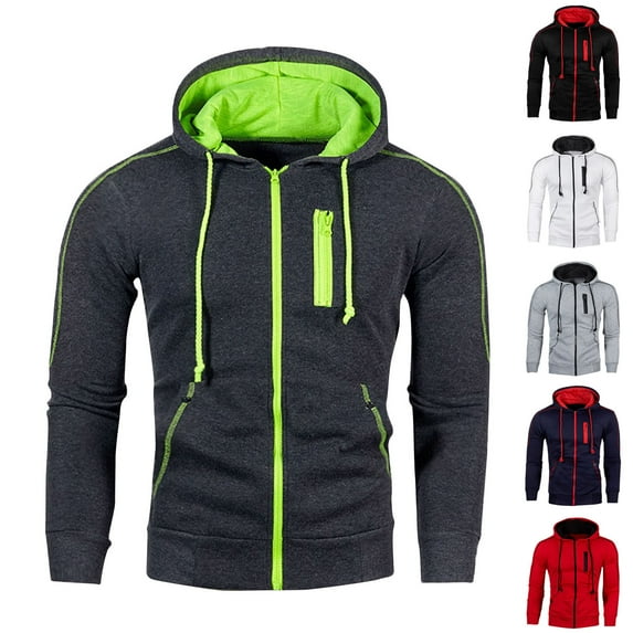 safuny Men's Sweater Coat Long Sleeve Hoodie Crew Neck Drawstring Zipper-Up Casual Solid Patchwork Fall Trendy Comfy Holiday Winter Tops Black XXL