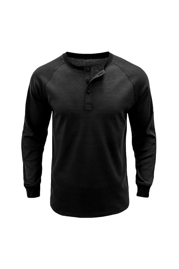 Men's Sweatshirts Big&Tall Fashion Long Sleeve Tops Windproof Cotton Outwear Fall Winter Workout Casual Sports Loose Waffle Shirts Quarter Button Pullover Black M
