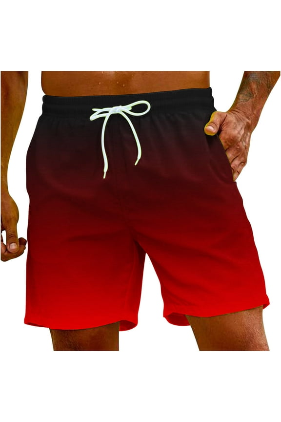 Men's Swim Trunks Shorts Swimwear Bathing Pants Drawstring Casual Summer Relaxed Breathable Pants Gradient Color Teens Boys Fashion Trousers Athletic Red S
