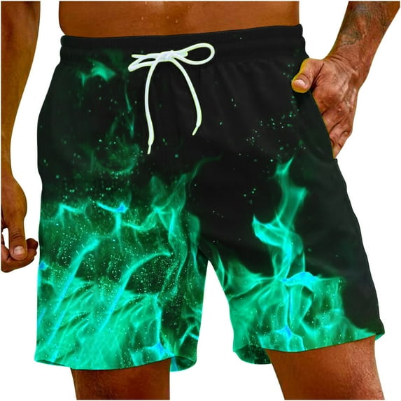 safuny Men's Swim Trunks Shorts Swimwear Teens Boys Clearance Holiday Drawstring Fashion Trousers Casual Summer Relaxed Pants Flame Graphic Gradient Color Athletic Mint Green L