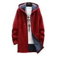 thumbnail image 1 of safuny Men's Thermal Fleece Outwear Long Sleeve Thicken Overcoat Workout Zipper Up Midi Cardigans Casual Trench Coat Clothes Fashion Winter Hoodie Jackets Red XXXL, 1 of 4