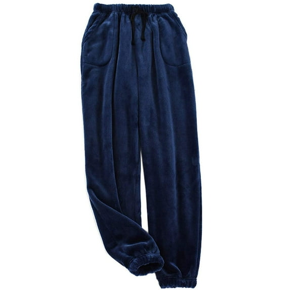 safuny Men's Thermal Fleece Pajama Pockets Thickened Fleece Lined Casual Sports Trousers Pants Navy XL