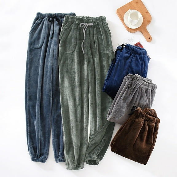 safuny Men's Thermal Fleece Pajama Pockets Thickened Fleece Lined Casual Sports Trousers Pants Wine L