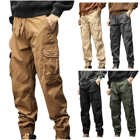 safuny Men's Tranning Pants Stretch Hiking Pants Multi Pockets Baggy Ripstop Cargo Pants Work Pants Green L