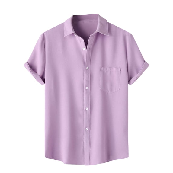safuny Men's Turn Down Collar Button Down Shirts Loose Lined Tops Pockets Solid Color Tees Summer Short Sleeve Pullovers Saving Casual Workout Blouses Activewear Trendy Purple XXL