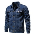 thumbnail image 1 of safuny Men's Turn Down Collar Shirts Fall Loose Denim Jackets Solid Color Shackets Outwear Coat Long Sleeve Tops Winter Workout Casual Button Shirts Activewear Blue M, 1 of 3