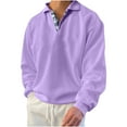 thumbnail image 1 of safuny Men's Turn Down Collar Sweatshirts Loose Tops Big&Tall Long Sleeve Quarter Button Tees Fashion Plaid Pullover Workout Casual Activewear Sweaters Purple XXXXL, 1 of 6