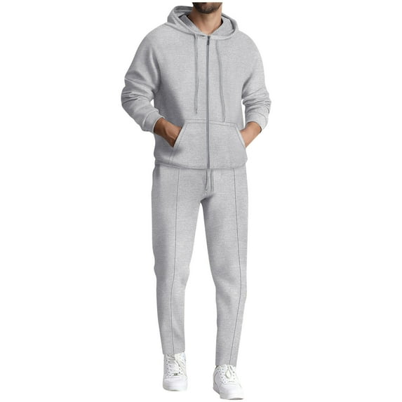 safuny Men's Waffle Tracksuit Sets, Zip Up Hoodies Sports Jackets with Sweatpants Workout Sweatsuits with Pockets Spring Outfits Cotton Gray L