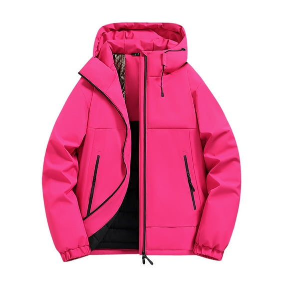 safuny Men's Warm Hooded Zipper Cardigan Windproof Waterproof Jacket Thick Long Sleeve Outdoor Casual Clothing Breathable Soft Fabric for Daily Wear Fashion Hot Pink XXXL