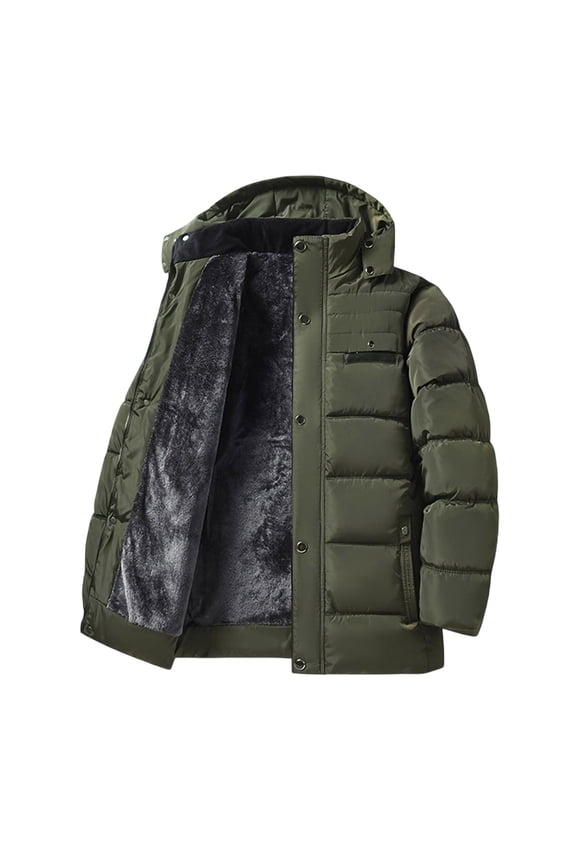 Men's Warm Puffer Jacket Fleece Lined Hooded Winter Coat with Pockets Army Green XXXXL