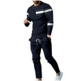 thumbnail image 1 of safuny Men's Winter Casual Activewear Joggers Pants 2 Piece Loose Outfits Big&Tall Color Block Pullover Crew Neck Sweatshirts Clearance Workout Long Sleeve Tracksuits Blue XXXXL, 1 of 9