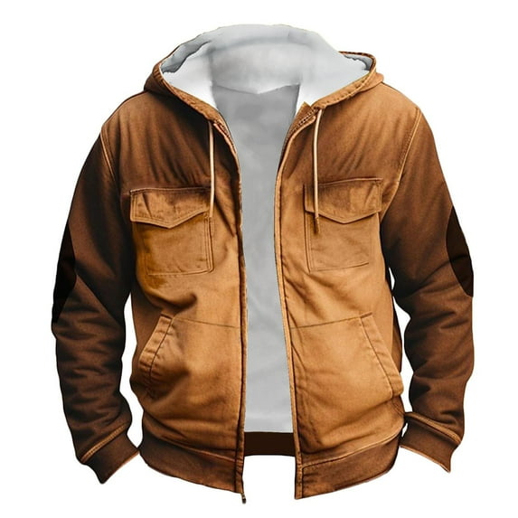 safuny Men's Winter Coat Fleece Lined Jacket Full Zip Up Thick Heavyweight Hoodie Winter Sweatshirts Coat with Pockets Coffee L