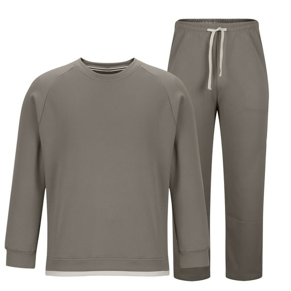 safuny Men's Winter Color Block Pullover Crew Neck Waffle Sweatshirts Pockets 2 Piece Loose Outfits Big&Tall Long Sleeve Sports Tracksuits Casual Cotton Joggers Pants Gray M