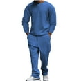 thumbnail image 1 of safuny Men's Winter Crew Neck Waffle Sweatshirts Pockets 2 Piece Loose Outfits Big&Tall Long Sleeve Tracksuits Pullover Workout Casual Cotton Activewear Joggers Pants Blue XL, 1 of 5