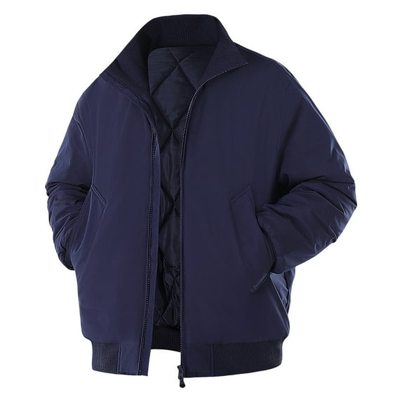 safuny Men's Winter Jacket Fleeve Lined Warm Full Zipper Casual Flight Jacket Coat with Pockets Dark Blue L