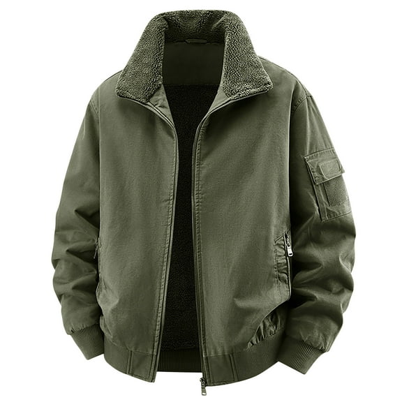 safuny Men's Winter Jacket Thick Fleece Lined Full Zip Warm Cargo Jacket with Pockets Trucker Thermal Coat Army Green M